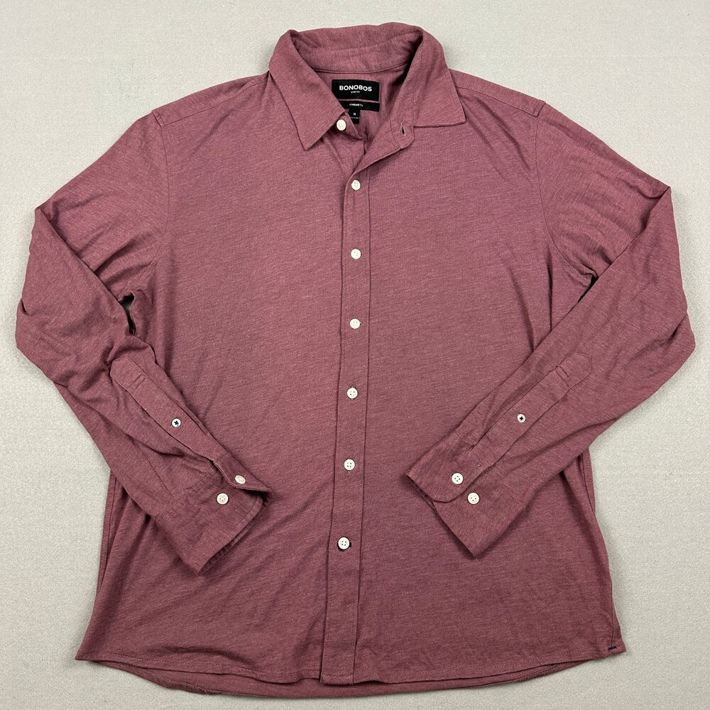 Bonobos Shirt Men Medium Burgundy Button Up Standard Fit Long Sleeve Stretch M
